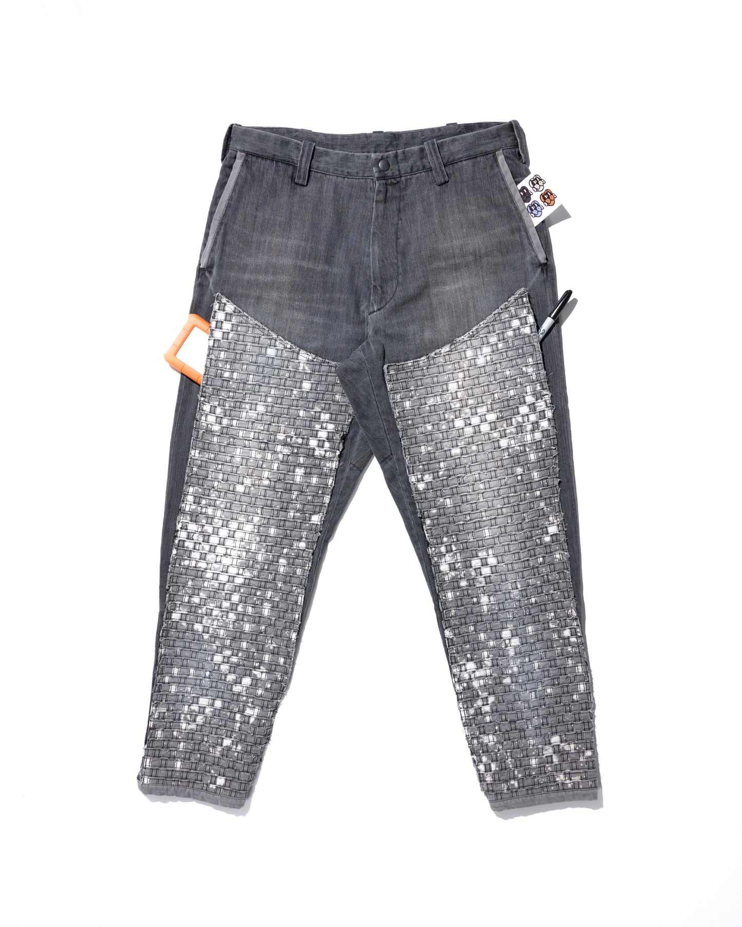 WASHED BLACK 10 POCKET DOUBLE KNEE WOVEN DENIM