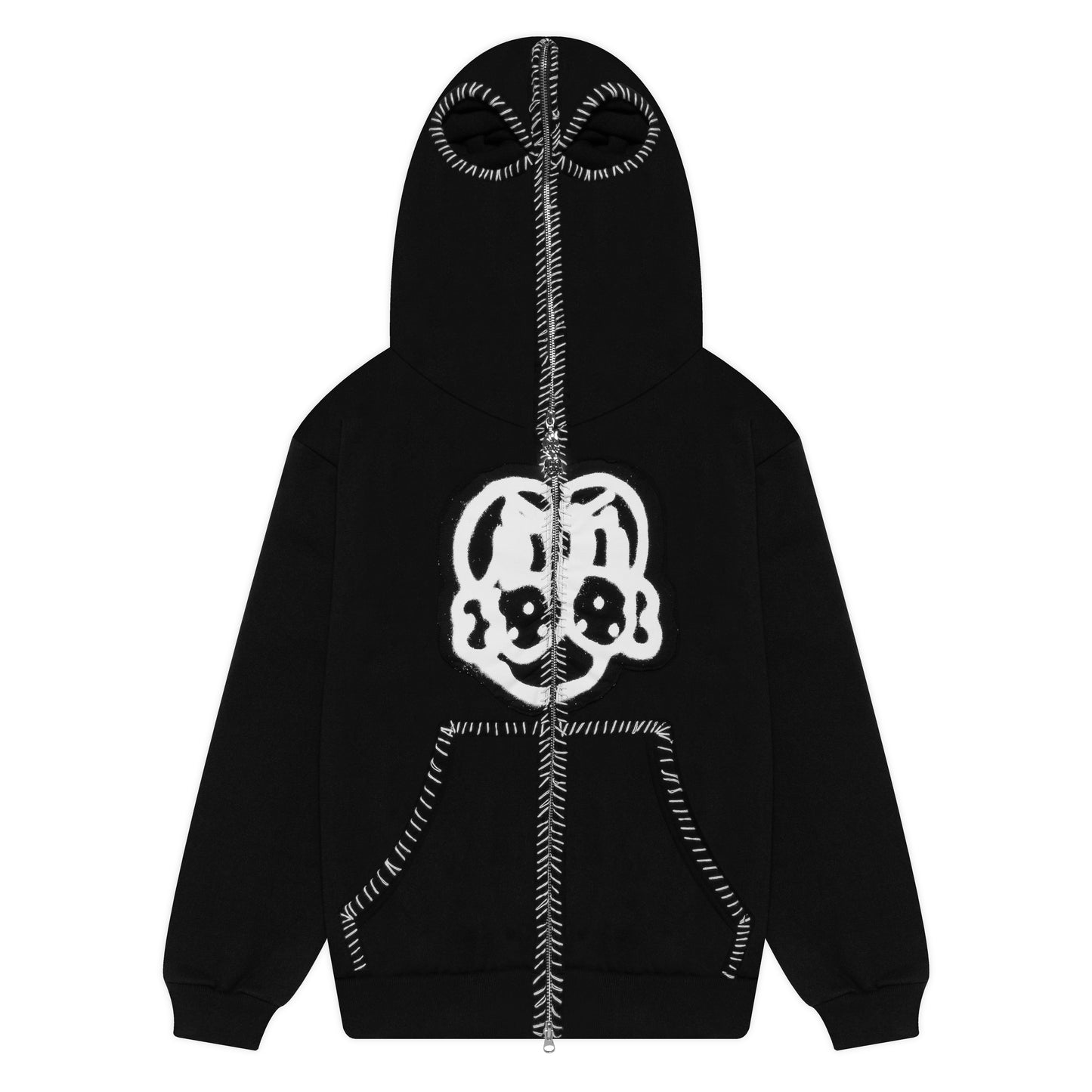 HAND-STITCHED PUNK PATCH FULL ZIP HOODIE