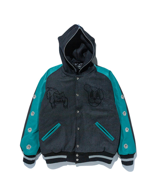 COIN VARSITY JACKET w/ JADE GREEN  LEATHER