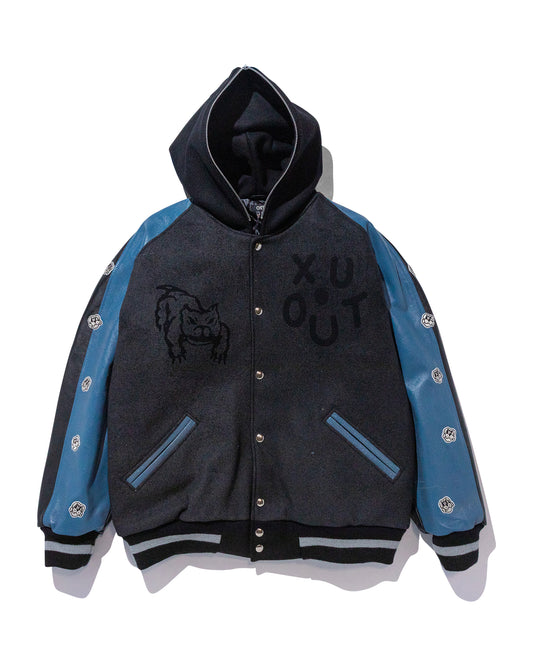 COIN VARSITY JACKET w/ COLUMBIA BLUE LEATHER