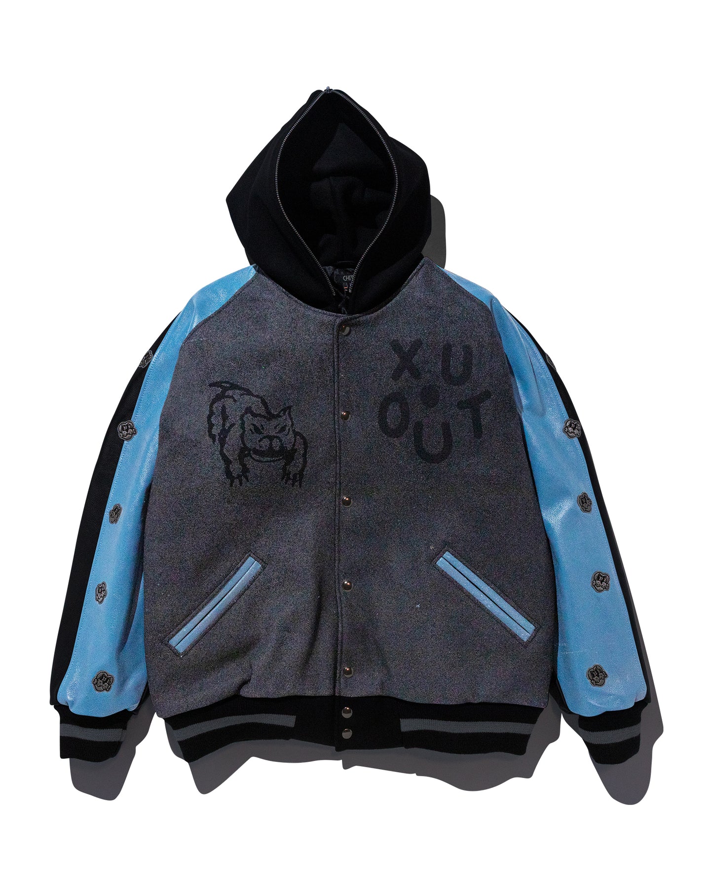 COIN VARSITY JACKET w/ COLUMBIA BLUE LEATHER