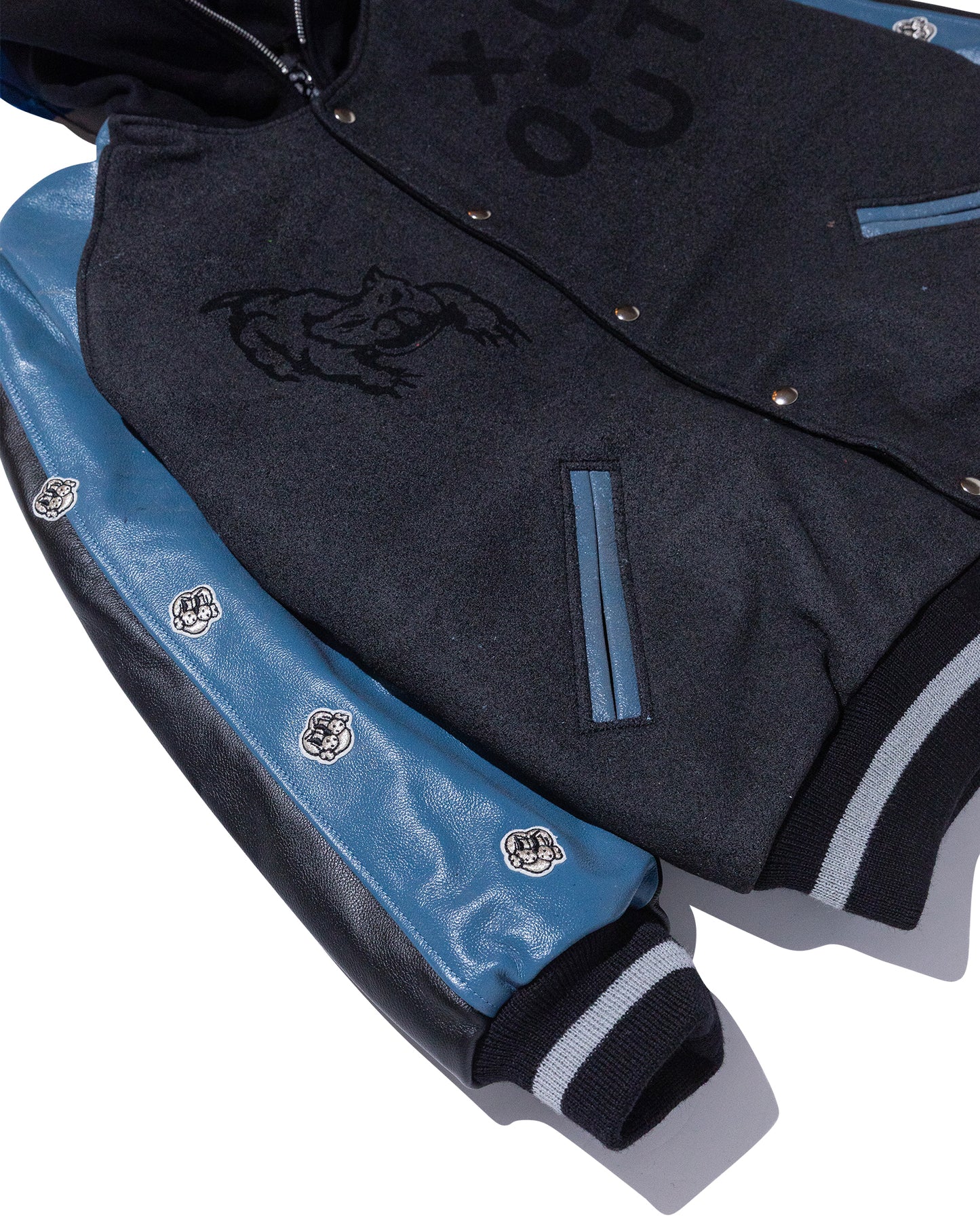 COIN VARSITY JACKET w/ COLUMBIA BLUE LEATHER