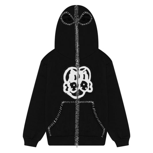 HAND-STITCHED PUNK PATCH FULL ZIP HOODIE