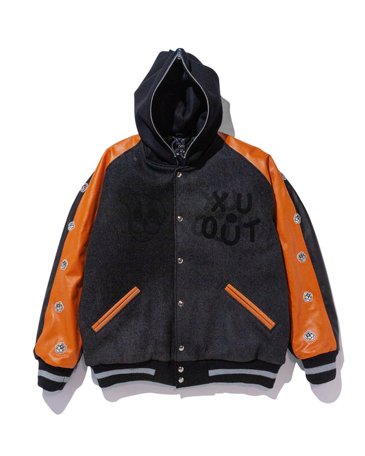 COIN VARSITY JACKET w/ ORANGE LEATHER