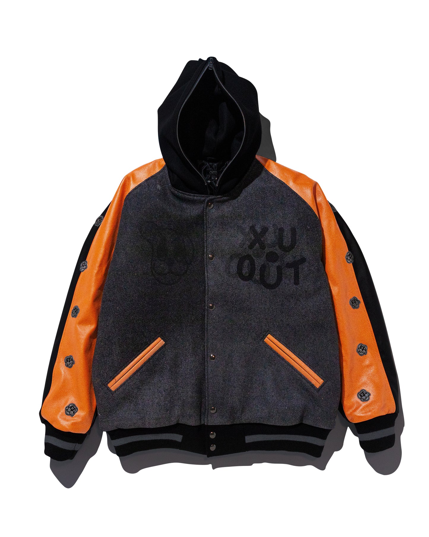 COIN VARSITY JACKET w/ ORANGE LEATHER