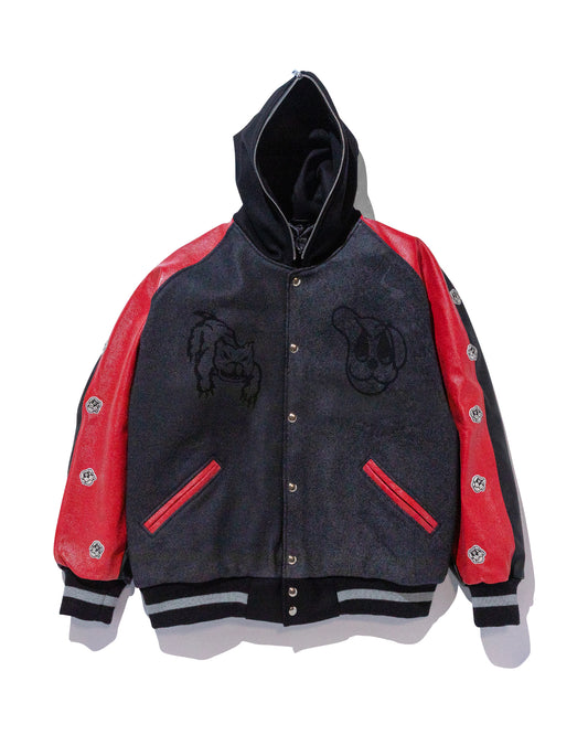 COIN VARSITY JACKET w/ SCARLET RED  LEATHER